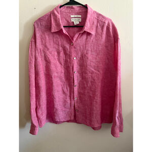 Women's RACHEL ZOE Pink 100% Linen Button Down Shirt Size L